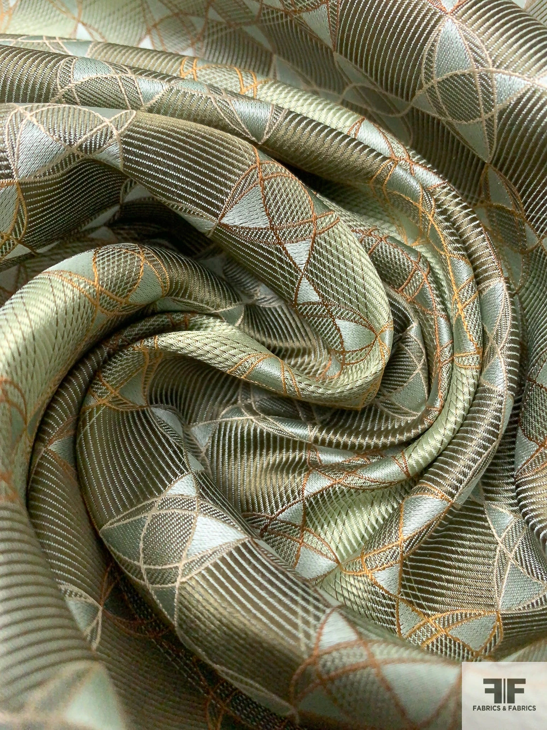 Art Deco Link Silk Necktie Jacquard Brocade - Earthy Greens / Tan / Gold 7 Art Deco Link Silk Necktie Jacquard Brocade - Earthy Greens / Tan / Gold - Image 5