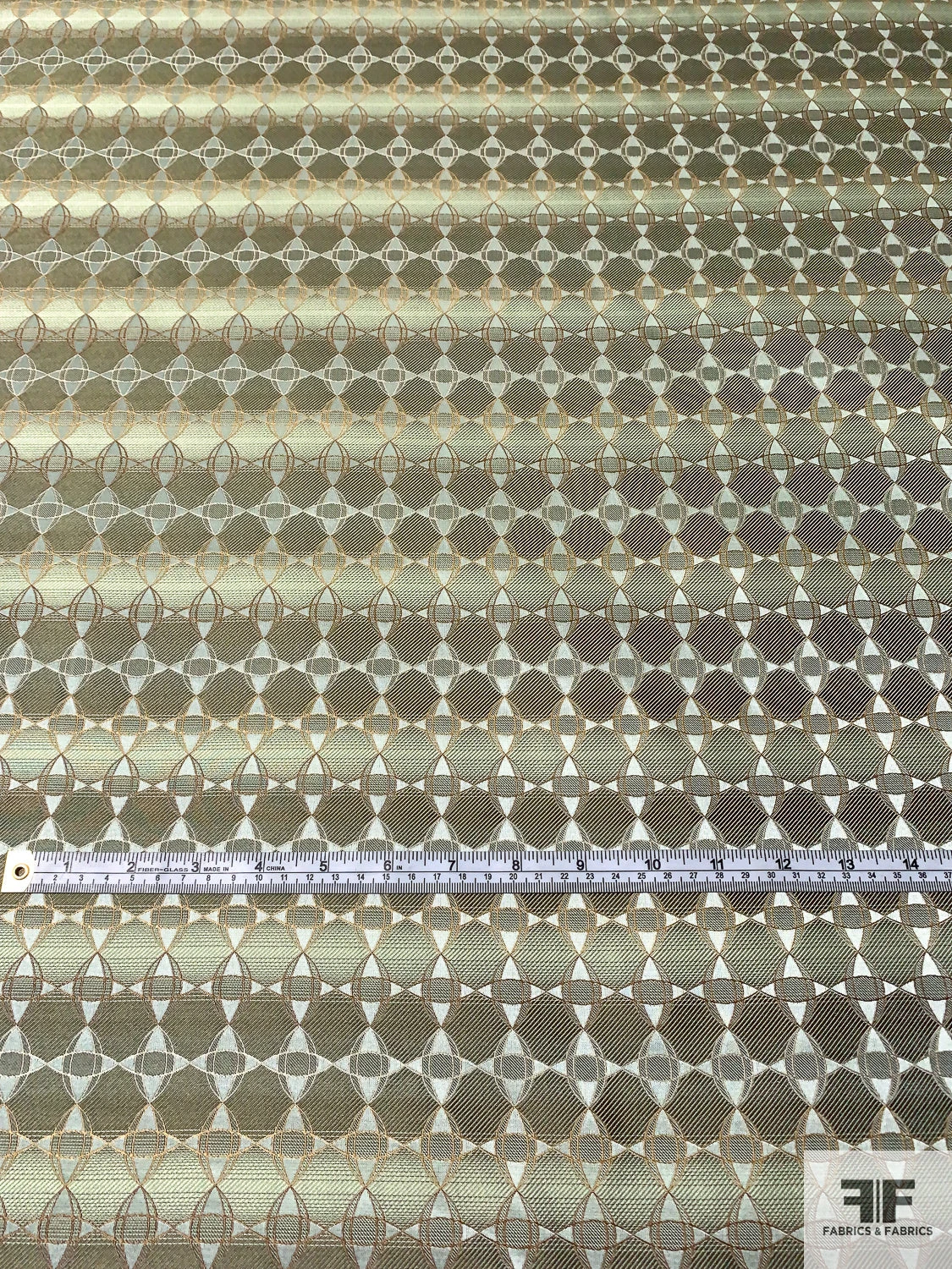 Art Deco Link Silk Necktie Jacquard Brocade - Earthy Greens / Tan / Gold 8 Art Deco Link Silk Necktie Jacquard Brocade - Earthy Greens / Tan / Gold - Image 6