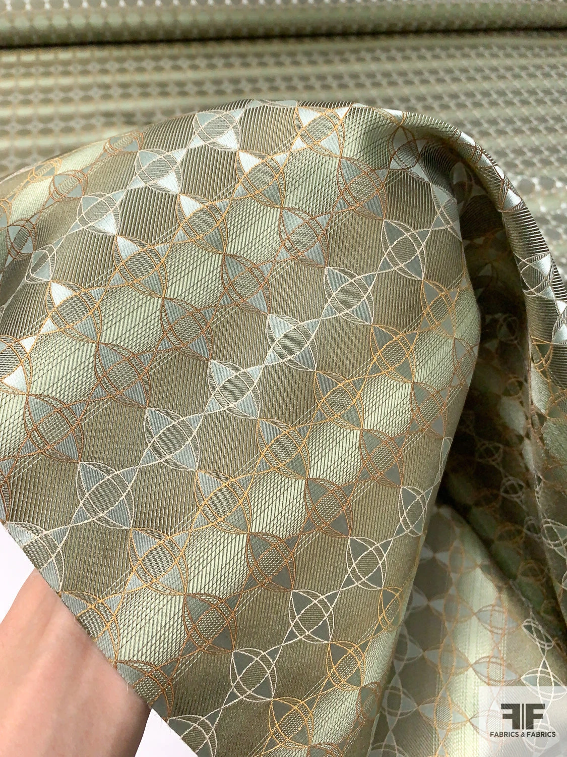 Art Deco Link Silk Necktie Jacquard Brocade - Earthy Greens / Tan / Gold 10 Art Deco Link Silk Necktie Jacquard Brocade - Earthy Greens / Tan / Gold - Image 8