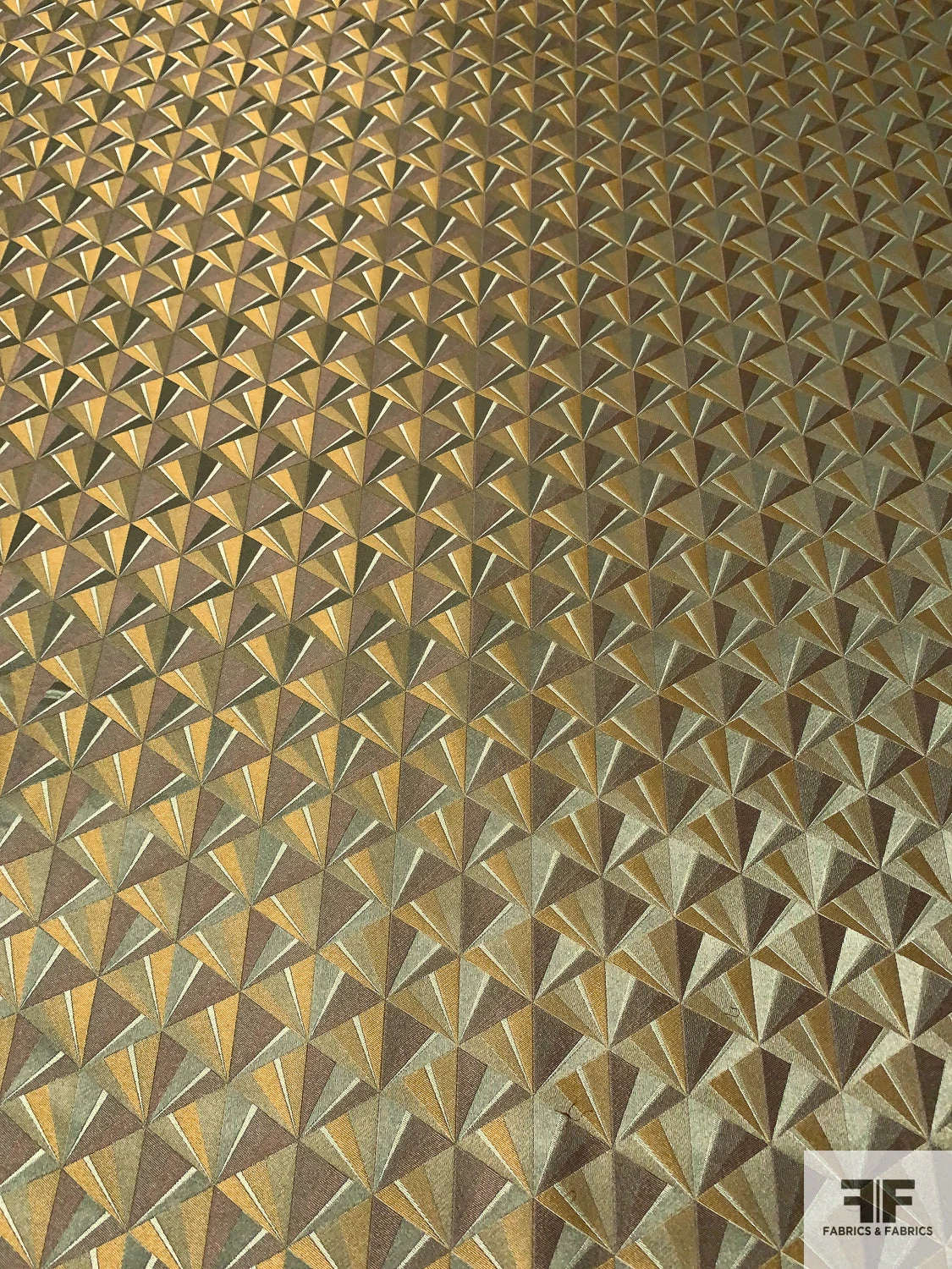 Triangle Mosaic Silk Necktie Jacquard Brocade - Antique Olive / Brown 6 Triangle Mosaic Silk Necktie Jacquard Brocade - Antique Olive / Brown - Image 4