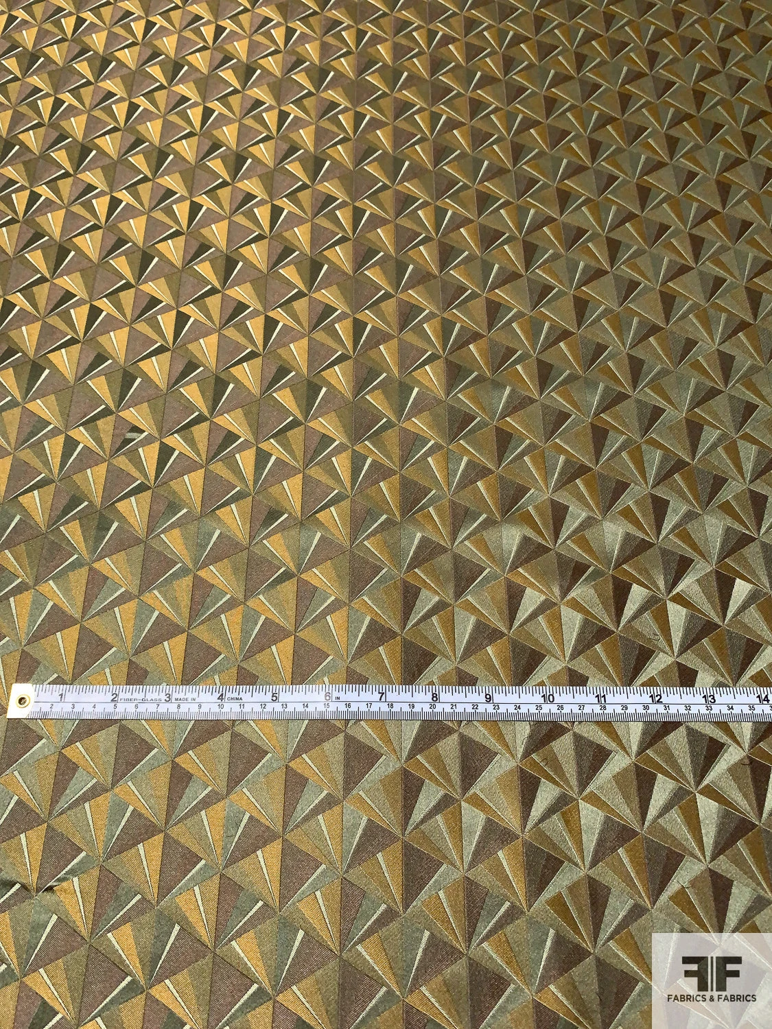 Triangle Mosaic Silk Necktie Jacquard Brocade - Antique Olive / Brown 7 Triangle Mosaic Silk Necktie Jacquard Brocade - Antique Olive / Brown - Image 5
