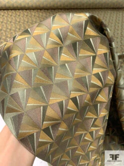 Triangle Mosaic Silk Necktie Jacquard Brocade - Antique Olive / Brown