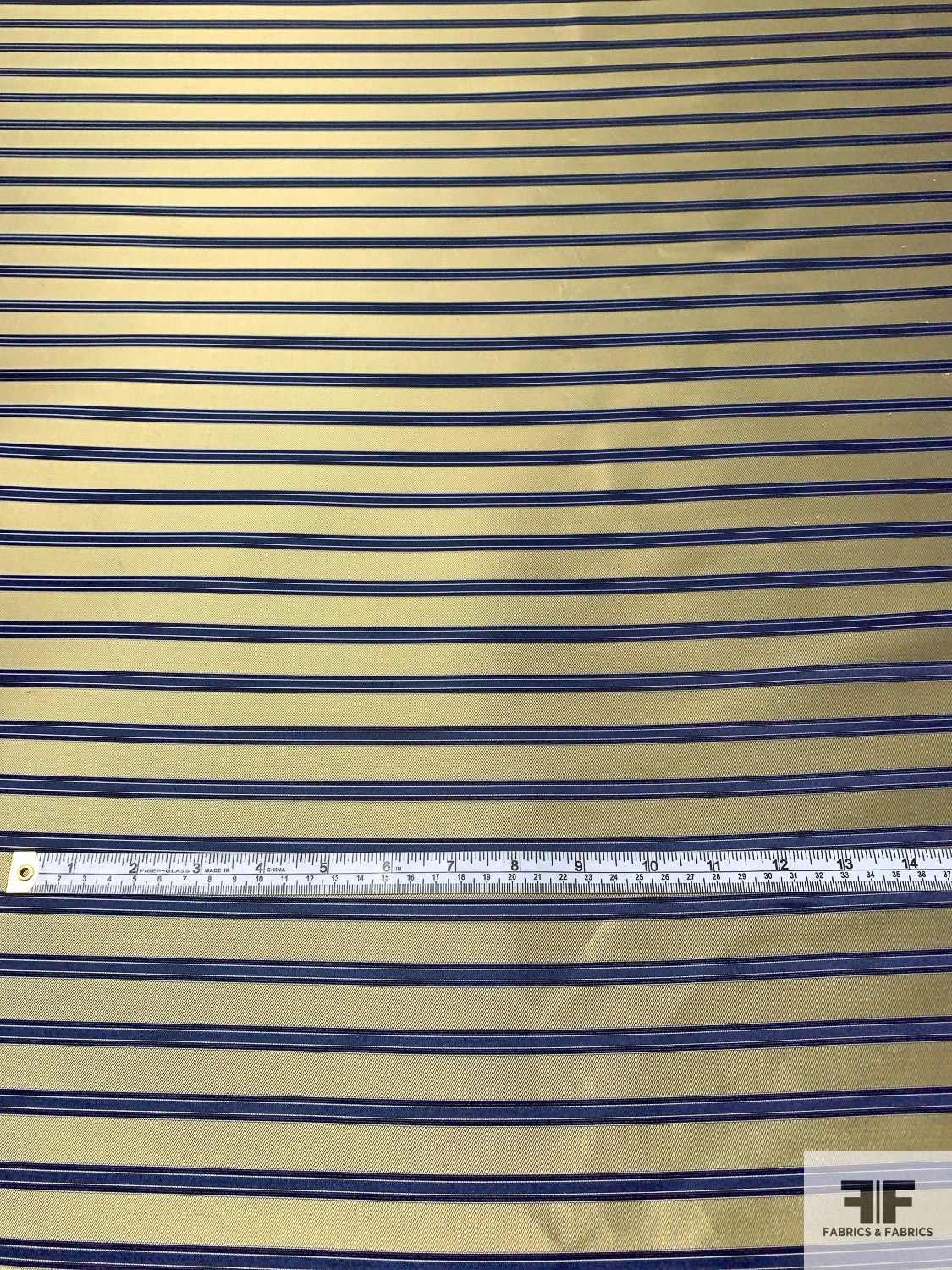 Horizontal Striped Silk Necktie Jacquard Brocade - Gold / Navy / Blue 8 Horizontal Striped Silk Necktie Jacquard Brocade - Gold / Navy / Blue - Image 6