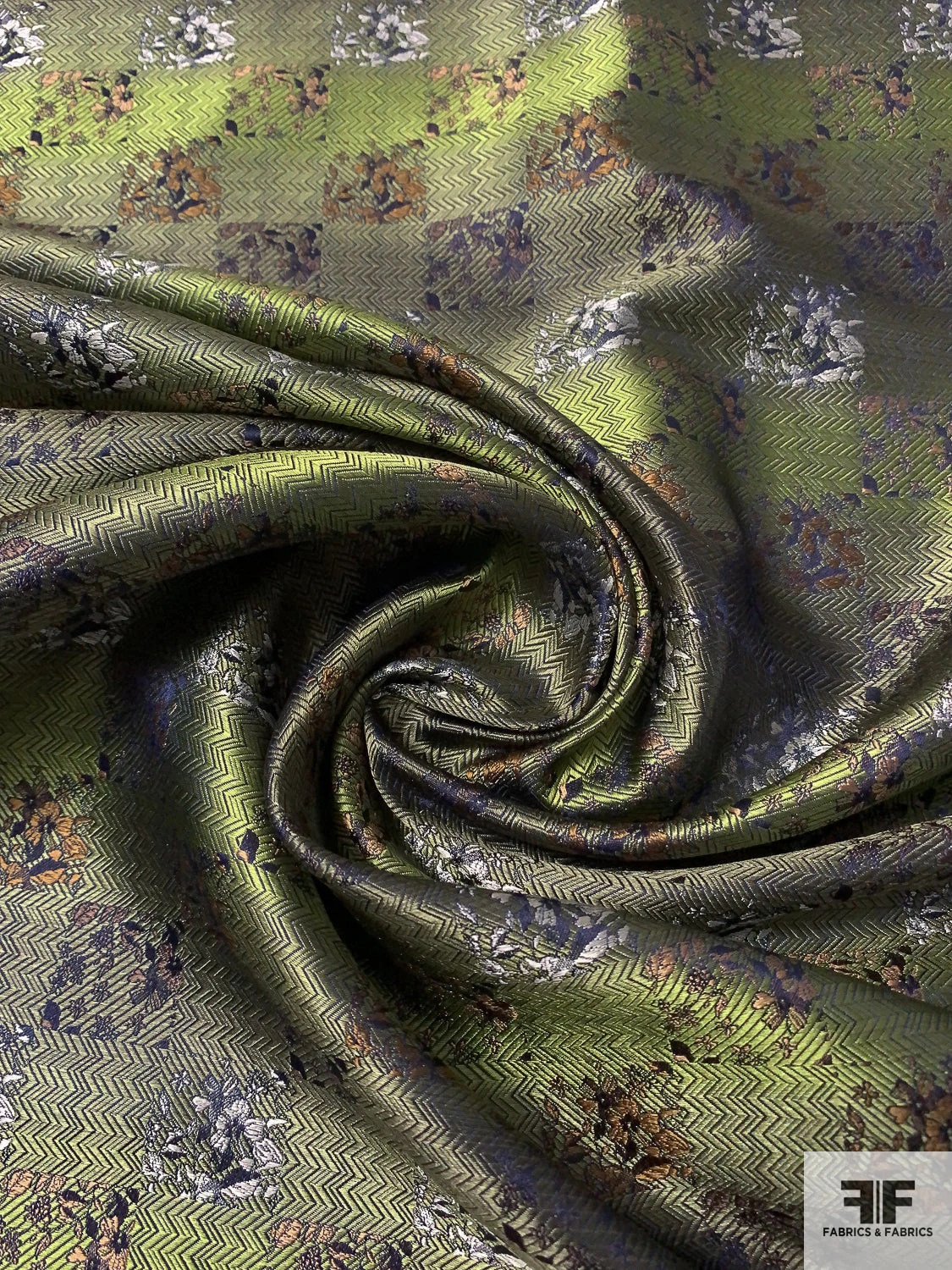 Checkered Floral Silk Necktie Jacquard Brocade - Olive / Ochre / Light Taupe / Nude 4 Checkered Floral Silk Necktie Jacquard Brocade - Olive / Ochre / Light Taupe / Nude - Image 2