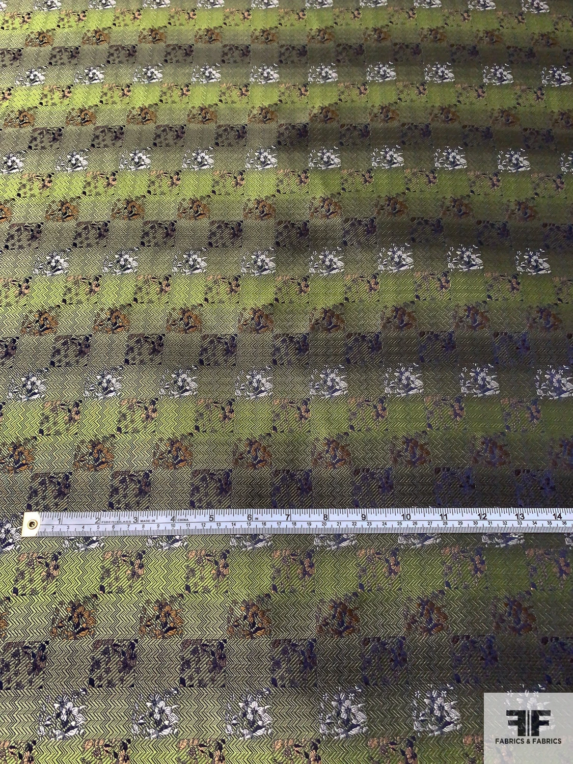 Checkered Floral Silk Necktie Jacquard Brocade - Olive / Ochre / Light Taupe / Nude 7 Checkered Floral Silk Necktie Jacquard Brocade - Olive / Ochre / Light Taupe / Nude - Image 5