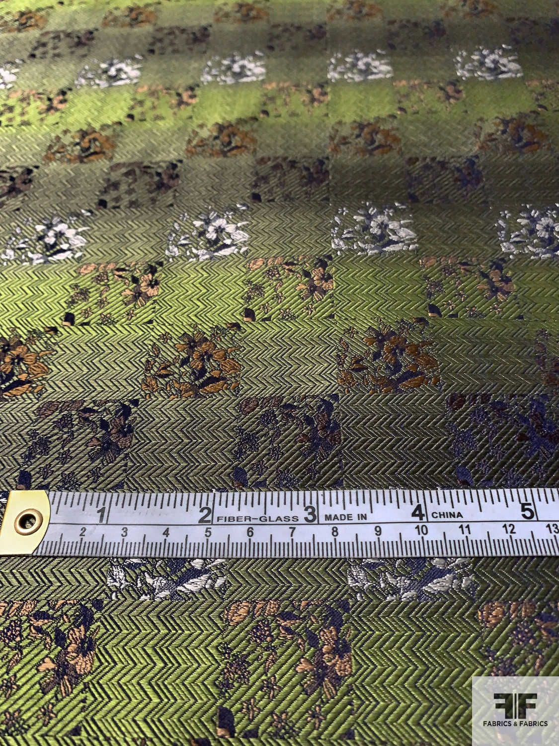 Checkered Floral Silk Necktie Jacquard Brocade - Olive / Ochre / Light Taupe / Nude 8 Checkered Floral Silk Necktie Jacquard Brocade - Olive / Ochre / Light Taupe / Nude - Image 6