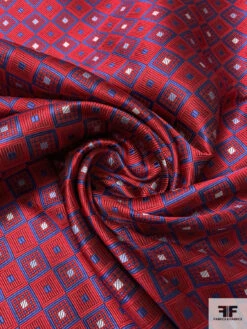 Geometric Silk Necktie Jacquard Brocade - Red / Blue / Grey / Off-White 12 Geometric Silk Necktie Jacquard Brocade - Red / Blue / Grey / Off-White -Fabrics And Fabrics Store 16013 2