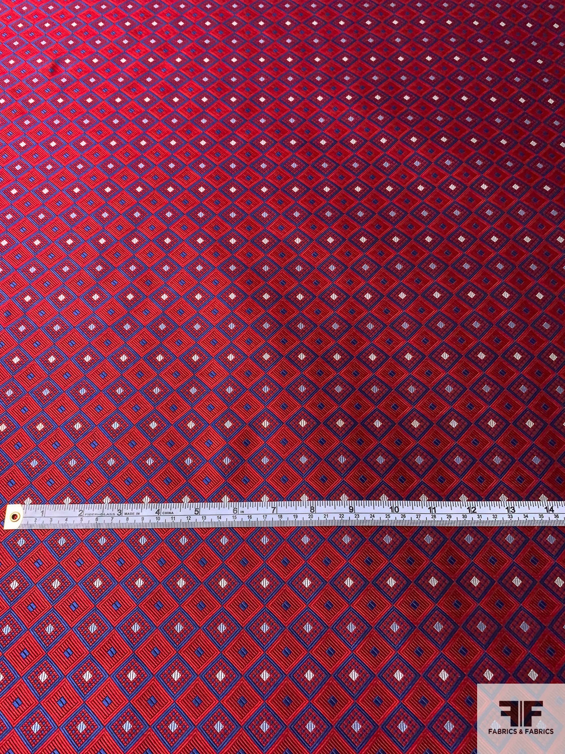 Geometric Silk Necktie Jacquard Brocade - Red / Blue / Grey / Off-White 7 Geometric Silk Necktie Jacquard Brocade - Red / Blue / Grey / Off-White - Image 5