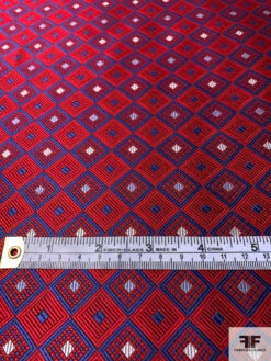 Geometric Silk Necktie Jacquard Brocade - Red / Blue / Grey / Off-White 15 Geometric Silk Necktie Jacquard Brocade - Red / Blue / Grey / Off-White -Fabrics And Fabrics Store 16013 5