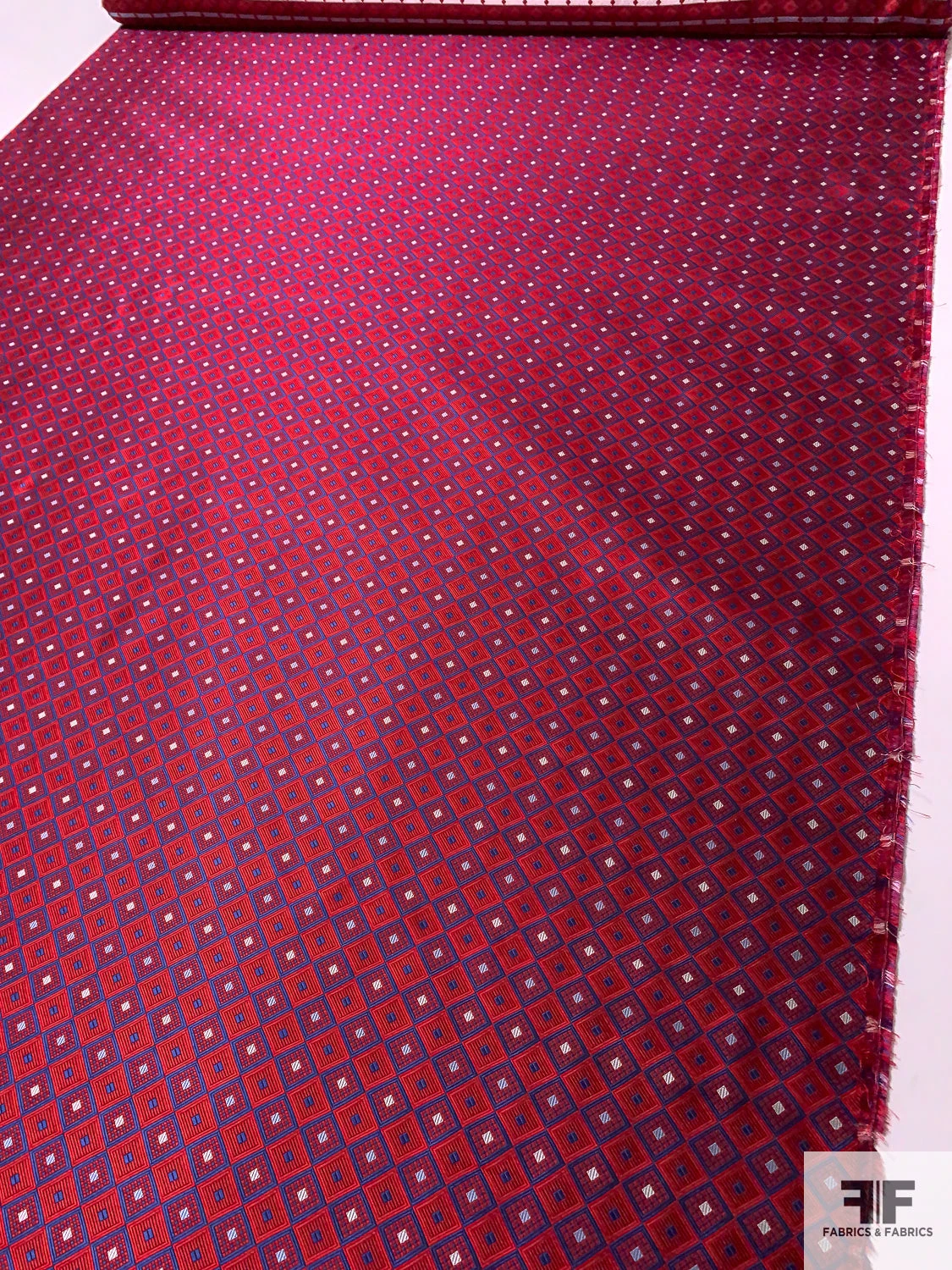 Geometric Silk Necktie Jacquard Brocade - Red / Blue / Grey / Off-White 9 Geometric Silk Necktie Jacquard Brocade - Red / Blue / Grey / Off-White - Image 7