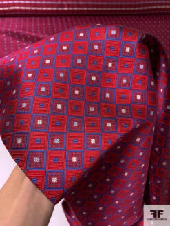Geometric Silk Necktie Jacquard Brocade - Red / Blue / Grey / Off-White 11 Geometric Silk Necktie Jacquard Brocade - Red / Blue / Grey / Off-White -Fabrics And Fabrics Store 16013 7