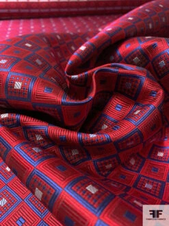 Geometric Silk Necktie Jacquard Brocade - Red / Blue / Grey / Off-White 17 Geometric Silk Necktie Jacquard Brocade - Red / Blue / Grey / Off-White -Fabrics And Fabrics Store 16013 8