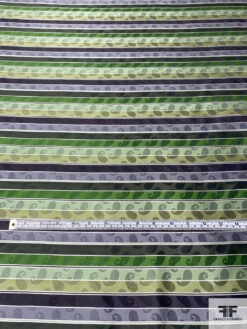 Paisley Striped Silk Necktie Jacquard Brocade - Green / Lime / Greys / Off-White -Fabrics And Fabrics Store 16014 5