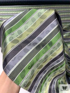 Paisley Striped Silk Necktie Jacquard Brocade - Green / Lime / Greys / Off-White