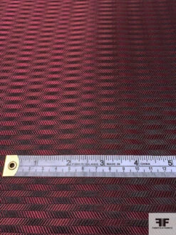 Optical Herringbone Silk Necktie Jacquard Brocade - Burgundy / Black -Fabrics And Fabrics Store 16016 5