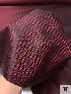 Optical Herringbone Silk Necktie Jacquard Brocade - Burgundy / Black -Fabrics And Fabrics Store 16016 7