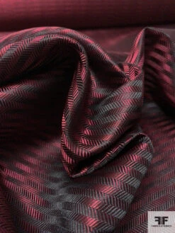 Optical Herringbone Silk Necktie Jacquard Brocade - Burgundy / Black -Fabrics And Fabrics Store 16016 8