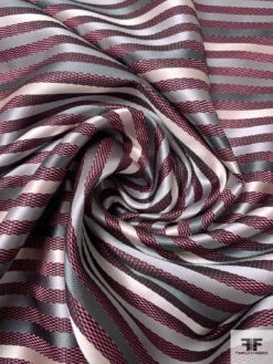 Horizontal Striped Silk Necktie Jacquard Brocade - Pink / Grey / Off-White / Black -Fabrics And Fabrics Store 16025 2