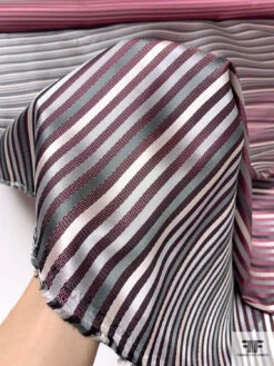 Horizontal Striped Silk Necktie Jacquard Brocade - Pink / Grey / Off-White / Black -Fabrics And Fabrics Store 16025 8