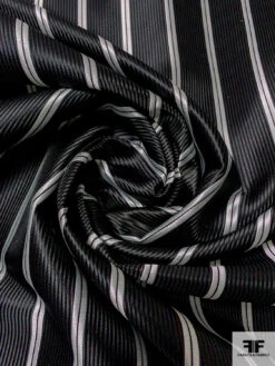 Vertical Striped Silk Necktie Jacquard Brocade - Black / Lightest Grey 12 Vertical Striped Silk Necktie Jacquard Brocade - Black / Lightest Grey -Fabrics And Fabrics Store 16027 2