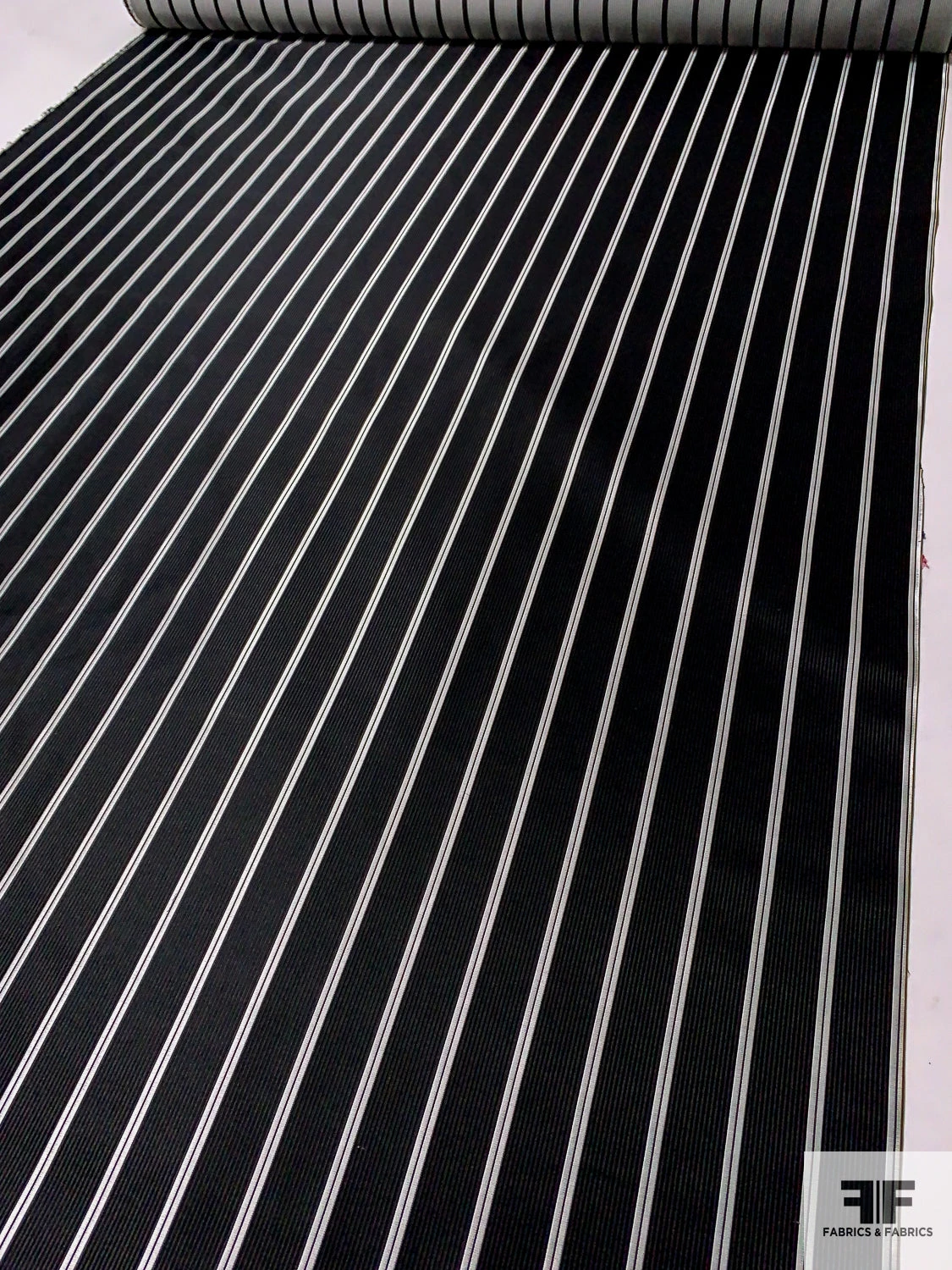 Vertical Striped Silk Necktie Jacquard Brocade - Black / Lightest Grey 8 Vertical Striped Silk Necktie Jacquard Brocade - Black / Lightest Grey - Image 6