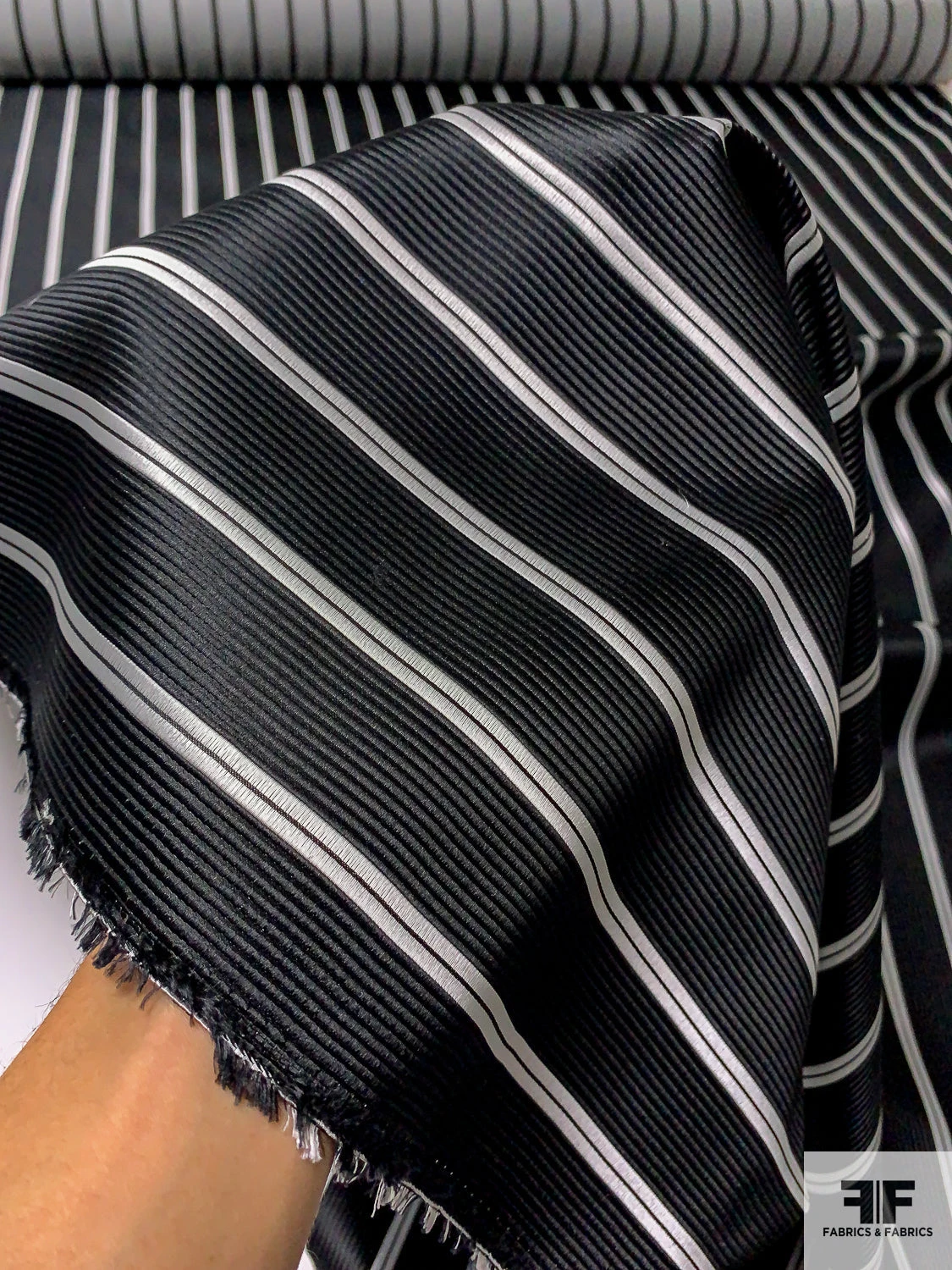 Vertical Striped Silk Necktie Jacquard Brocade - Black / Lightest Grey 9 Vertical Striped Silk Necktie Jacquard Brocade - Black / Lightest Grey - Image 7