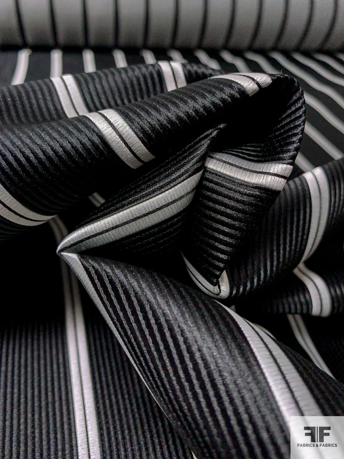 Vertical Striped Silk Necktie Jacquard Brocade - Black / Lightest Grey 10 Vertical Striped Silk Necktie Jacquard Brocade - Black / Lightest Grey - Image 8