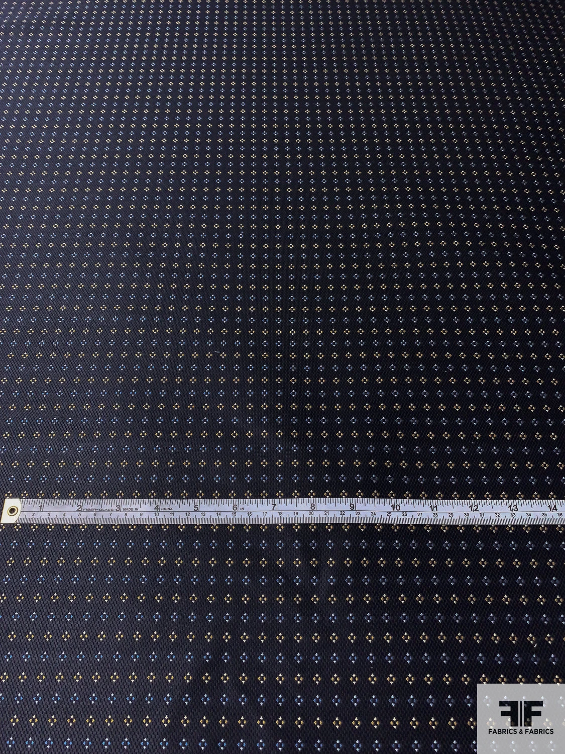 Diamond Dot Silk Necktie Jacquard Brocade - Navy / Blue / Turmeric / Grey 7 Diamond Dot Silk Necktie Jacquard Brocade - Navy / Blue / Turmeric / Grey - Image 5