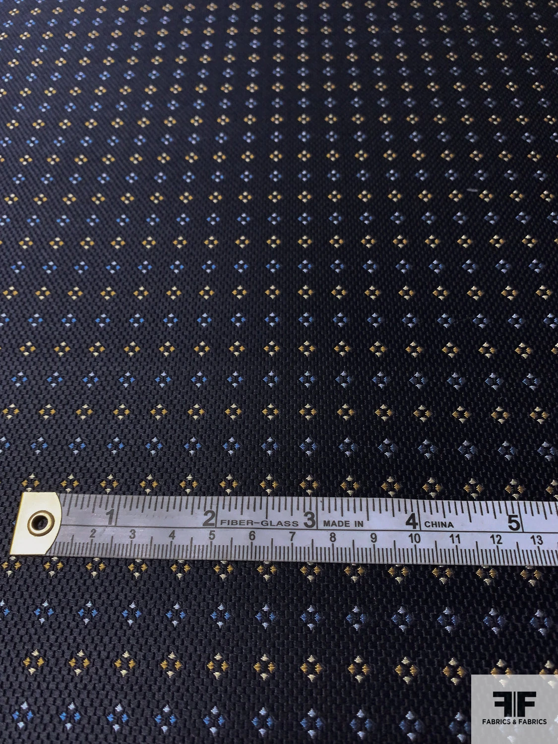 Diamond Dot Silk Necktie Jacquard Brocade - Navy / Blue / Turmeric / Grey 8 Diamond Dot Silk Necktie Jacquard Brocade - Navy / Blue / Turmeric / Grey - Image 6