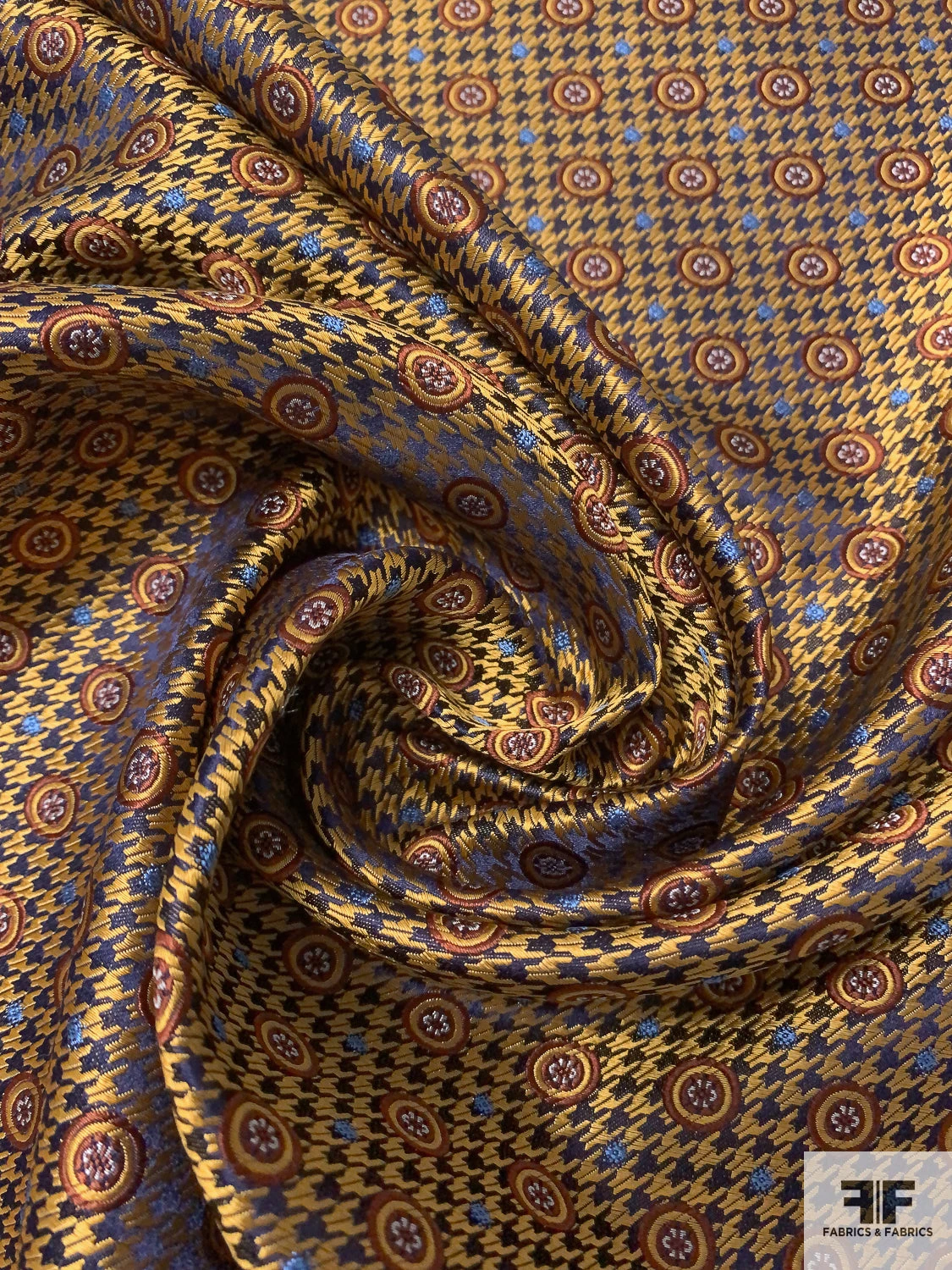 Houndstooth And Circles Silk Necktie Jacquard Brocade - Golden Copper / Copper / Navy / Blue 3 Houndstooth And Circles Silk Necktie Jacquard Brocade - Golden Copper / Copper / Navy / Blue