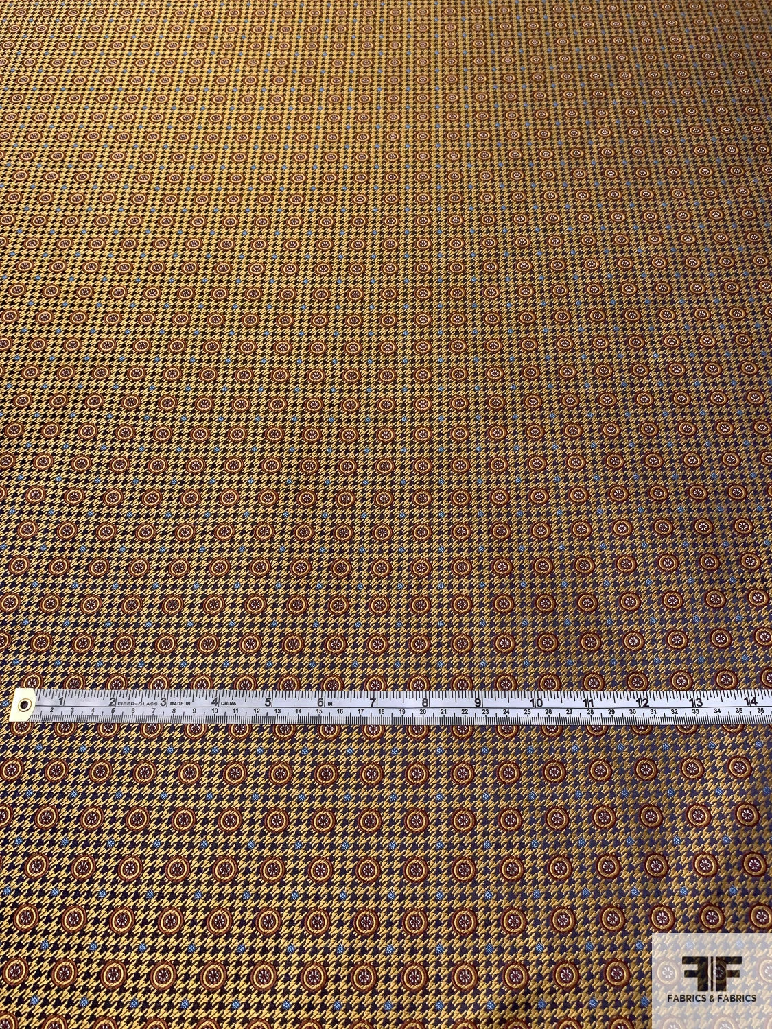 Houndstooth And Circles Silk Necktie Jacquard Brocade - Golden Copper / Copper / Navy / Blue 7 Houndstooth And Circles Silk Necktie Jacquard Brocade - Golden Copper / Copper / Navy / Blue - Image 5