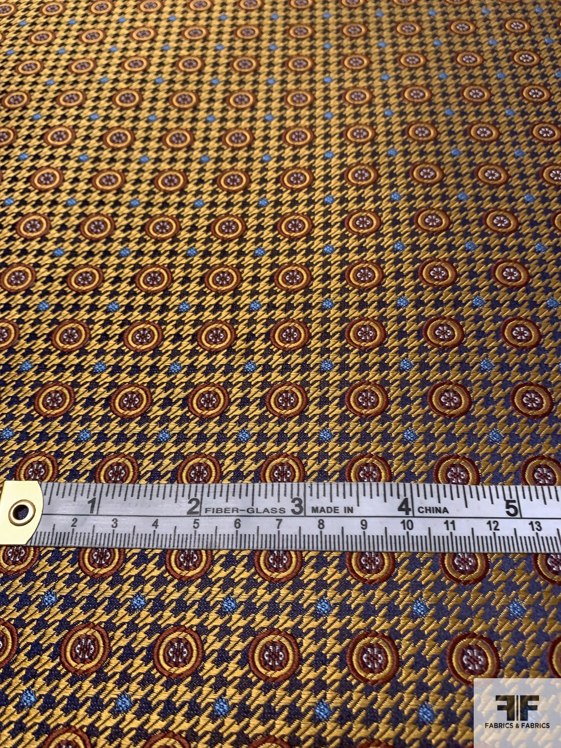 Houndstooth And Circles Silk Necktie Jacquard Brocade - Golden Copper / Copper / Navy / Blue 8 Houndstooth And Circles Silk Necktie Jacquard Brocade - Golden Copper / Copper / Navy / Blue - Image 6