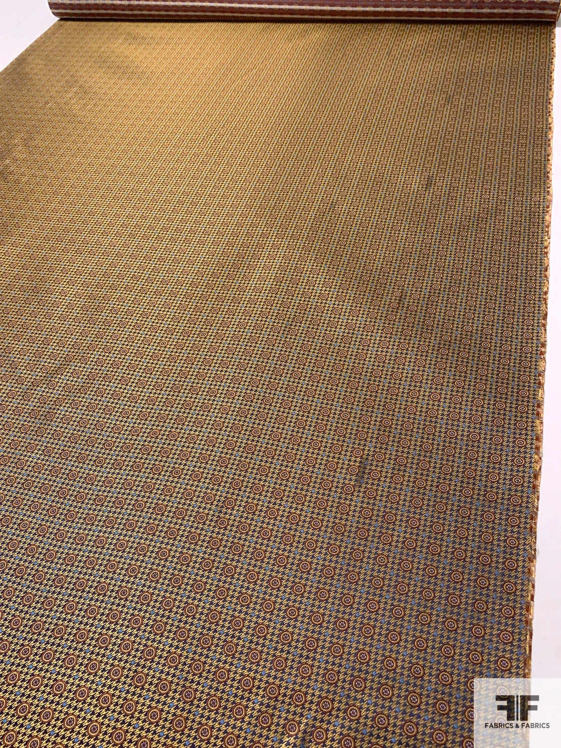 Houndstooth And Circles Silk Necktie Jacquard Brocade - Golden Copper / Copper / Navy / Blue 9 Houndstooth And Circles Silk Necktie Jacquard Brocade - Golden Copper / Copper / Navy / Blue - Image 7