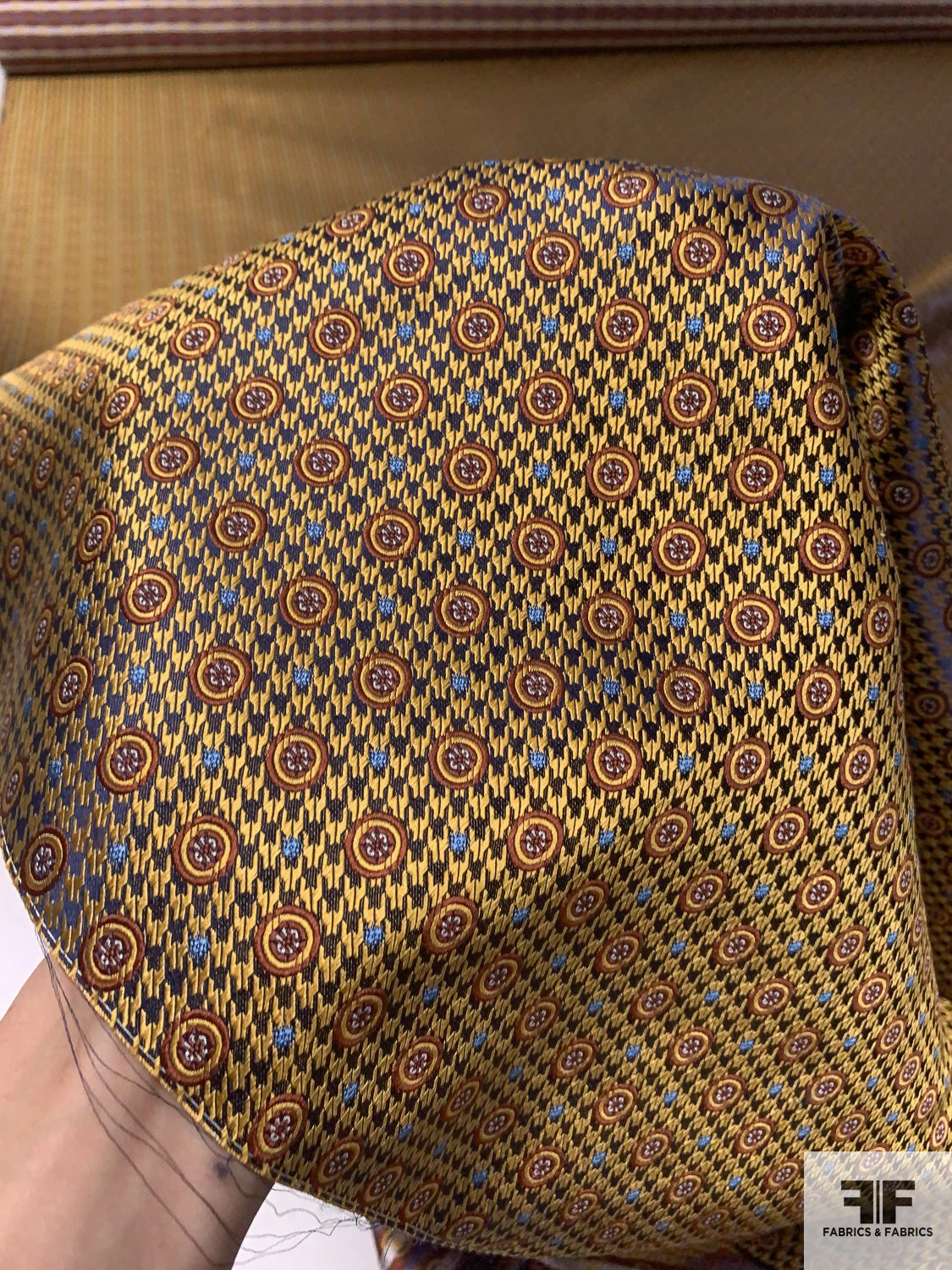 Houndstooth And Circles Silk Necktie Jacquard Brocade - Golden Copper / Copper / Navy / Blue 4 Houndstooth And Circles Silk Necktie Jacquard Brocade - Golden Copper / Copper / Navy / Blue - Image 2