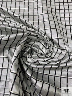 Basketweave Plaid Silk Necktie Jacquard Brocade - Grey / Black / White 12 Basketweave Plaid Silk Necktie Jacquard Brocade - Grey / Black / White -Fabrics And Fabrics Store 16037 2