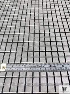 Basketweave Plaid Silk Necktie Jacquard Brocade - Grey / Black / White 16 Basketweave Plaid Silk Necktie Jacquard Brocade - Grey / Black / White -Fabrics And Fabrics Store 16037 6