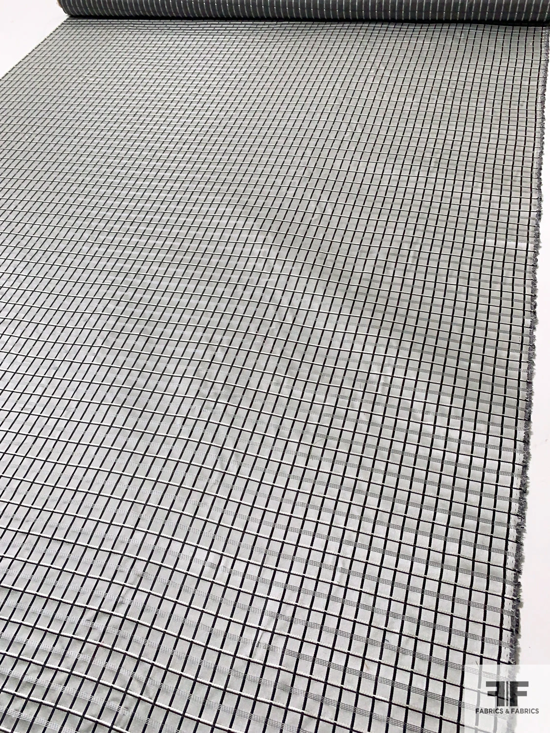 Basketweave Plaid Silk Necktie Jacquard Brocade - Grey / Black / White 10 Basketweave Plaid Silk Necktie Jacquard Brocade - Grey / Black / White - Image 8