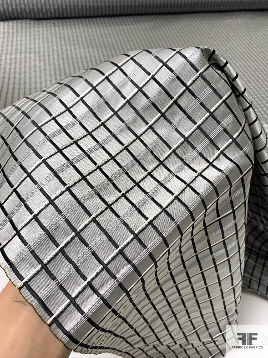 Basketweave Plaid Silk Necktie Jacquard Brocade - Grey / Black / White 4 Basketweave Plaid Silk Necktie Jacquard Brocade - Grey / Black / White - Image 2