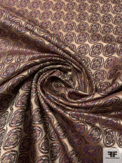 Florals In Oval Silk Necktie Jacquard Brocade - Tan / Brick / Blue 12 Florals In Oval Silk Necktie Jacquard Brocade - Tan / Brick / Blue -Fabrics And Fabrics Store 16038 2