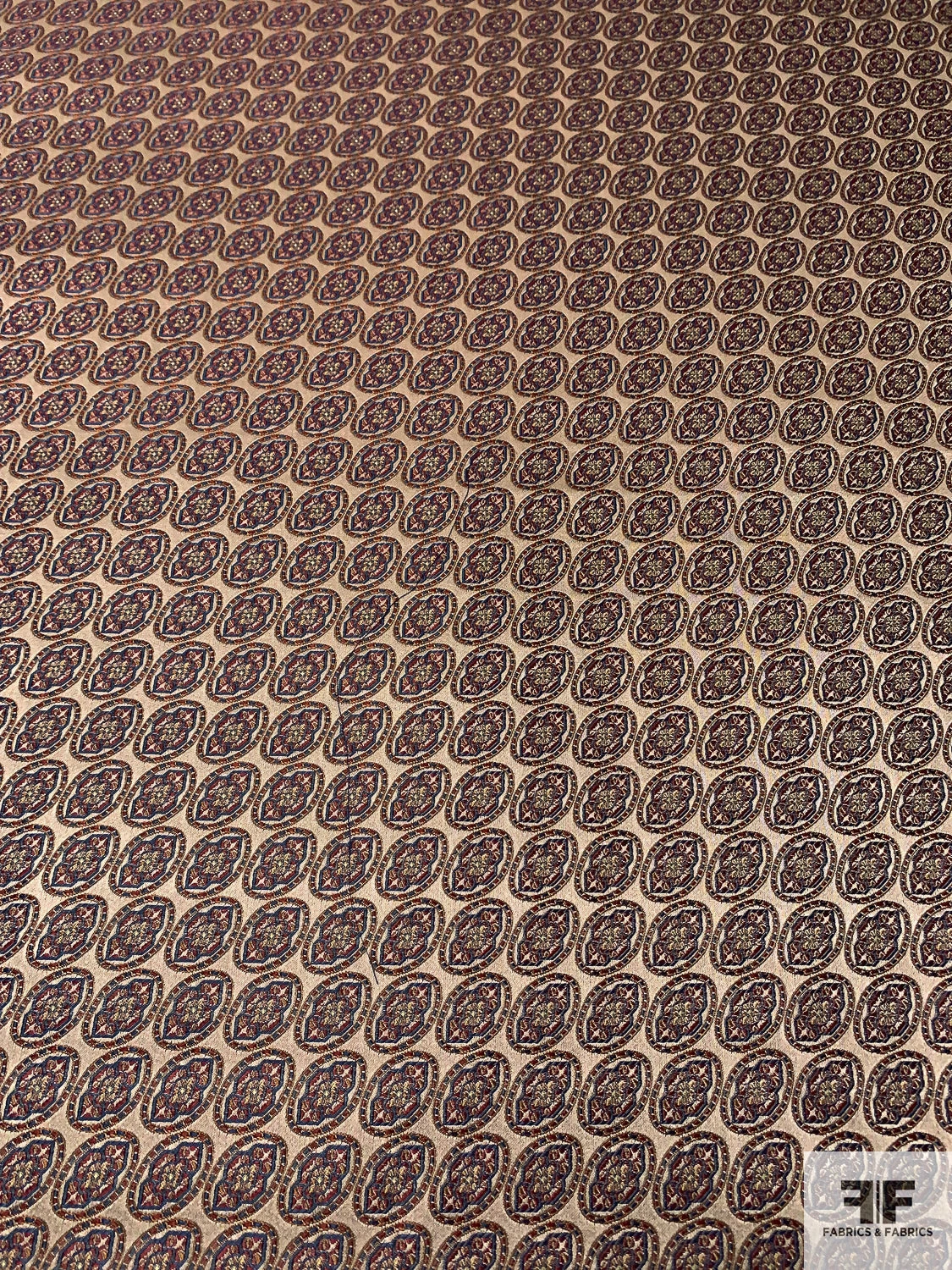 Florals In Oval Silk Necktie Jacquard Brocade - Tan / Brick / Blue 7 Florals In Oval Silk Necktie Jacquard Brocade - Tan / Brick / Blue - Image 5