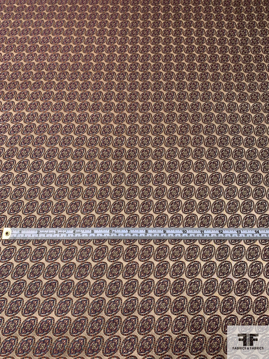 Florals In Oval Silk Necktie Jacquard Brocade - Tan / Brick / Blue 8 Florals In Oval Silk Necktie Jacquard Brocade - Tan / Brick / Blue - Image 6