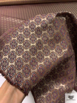 Florals In Oval Silk Necktie Jacquard Brocade - Tan / Brick / Blue 17 Florals In Oval Silk Necktie Jacquard Brocade - Tan / Brick / Blue -Fabrics And Fabrics Store 16038 8
