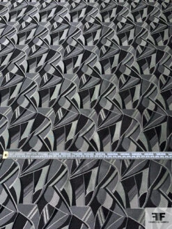 Abstract Silk Necktie Jacquard Brocade - Shades Of Grey / Black -Fabrics And Fabrics Store 16043 5