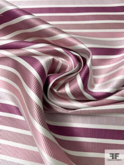 Horizontal Striped Silk Necktie Jacquard Brocade - Dusty Pinks / Off-White -Fabrics And Fabrics Store 16051 2