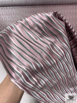 Wavy Striations Silk Necktie Jacquard Brocade - Dusty Rose / Grey / White
