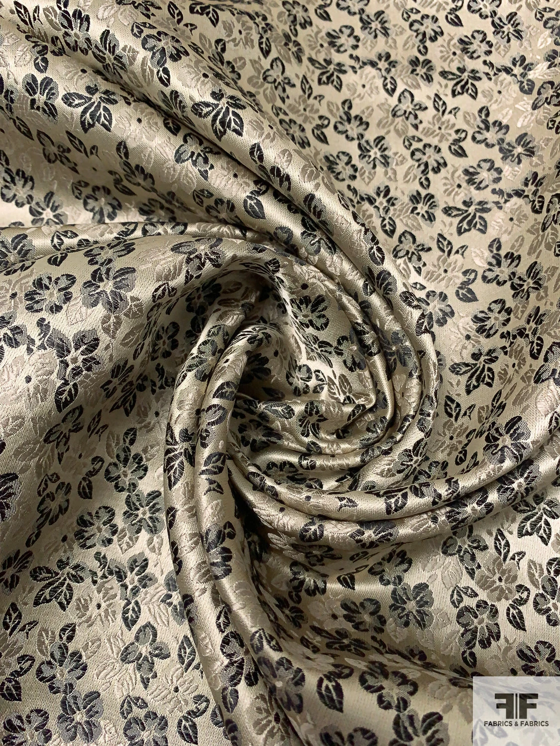 Floral Silk Necktie Jacquard Brocade - Oyster Gold / Black 5 Floral Silk Necktie Jacquard Brocade - Oyster Gold / Black - Image 3