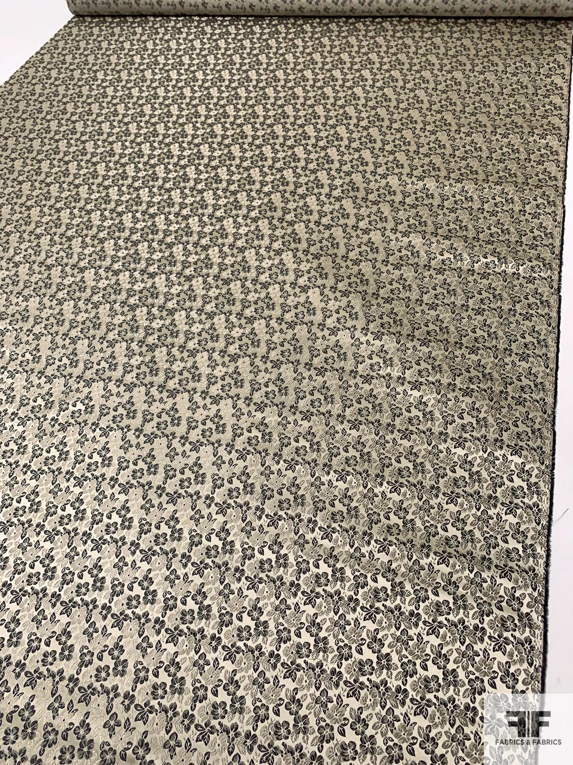 Floral Silk Necktie Jacquard Brocade - Oyster Gold / Black 9 Floral Silk Necktie Jacquard Brocade - Oyster Gold / Black - Image 7
