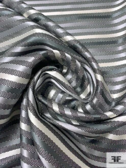Horizontal Striped Silk Necktie Jacquard Brocade - Greys / Black / White