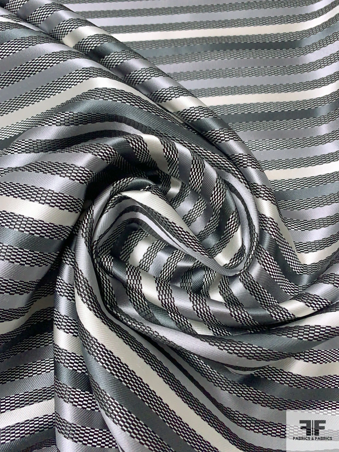 Horizontal Striped Silk Necktie Jacquard Brocade - Greys / Black / White 3 Horizontal Striped Silk Necktie Jacquard Brocade - Greys / Black / White
