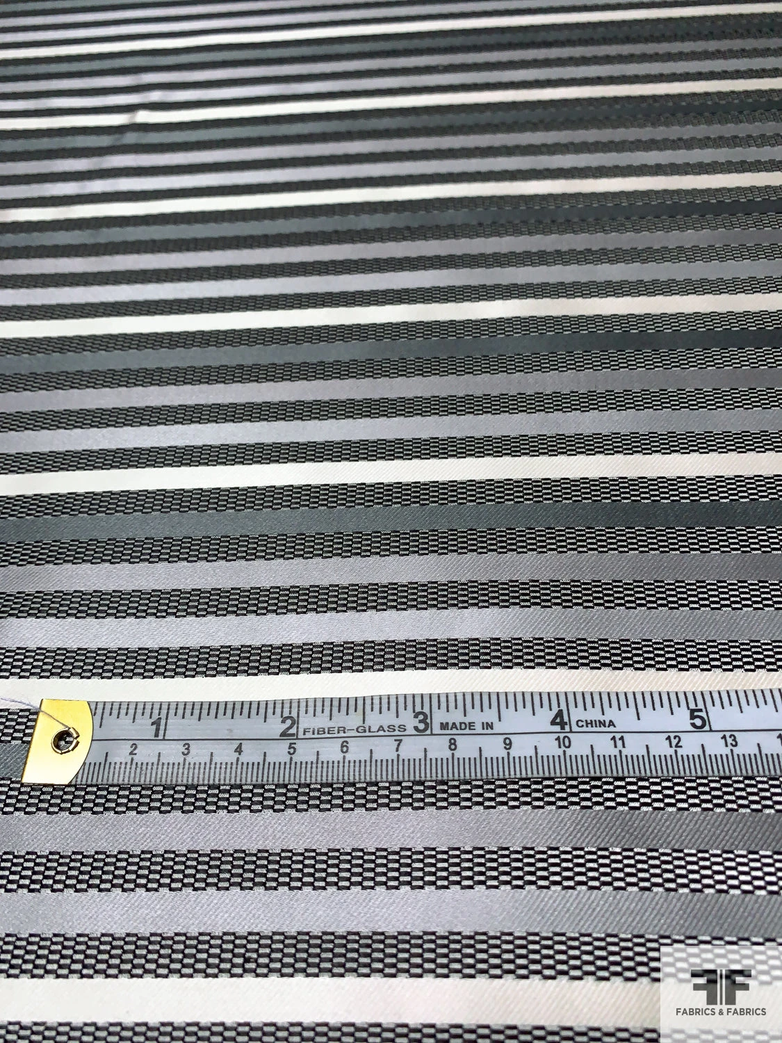 Horizontal Striped Silk Necktie Jacquard Brocade - Greys / Black / White 8 Horizontal Striped Silk Necktie Jacquard Brocade - Greys / Black / White - Image 6